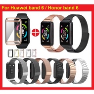 Same Color Huawei band 6 Strap+Case Staineless steel Honor band 6 Magnetic Loop metal Strap Huawei band 6 Case Full Covered Plated Cover Huawei band 6 Watch band
