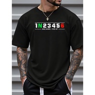 1N23456 Motorcyclist Pattern T-Shirt - Loose Unisex T-Shirt with ONE FIVE UP Design, Green Red White