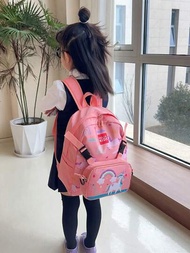 1 Pieza Mochila Escolar Impresa De Unicornio En Caricatura Con Protección De Columna Vertebral Para Niñas, Mochila Para Niños