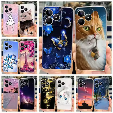 For Realme C51 Case RMX3830 Cute Cat Butterfly Cover Soft Silicone Phone Case For Realme C51 C 51 Re
