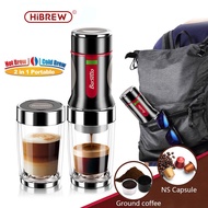 Hibrew 2 in 1 เครื่องชงกาแฟพกพา เเบบมือกด เครื่อเครื่องชงกาแฟมินิ , เครื่องชงกาแฟเอสเปรสโซแบบแคปซูล 15 บาร์สำหรับแคปซูล Nespresso และผงกาแฟ