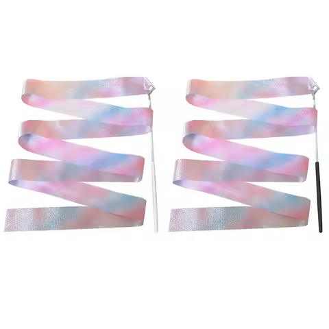 2/4M Colorful Gymnastic Ribbon with Wand Sparkling Dance Ribbon Aesthetic Twirling Ribbon Streamer f