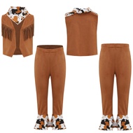Yhong Children Cowgirl Outfit V Neckline Tassels Vest with Elastic Waistband Flared Hem Pants and Pr