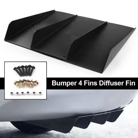 ABS Universal 22" x 21" Rear Bumper 4 Fins Diffuser Fin Black Car Spoiler Decoration Fin