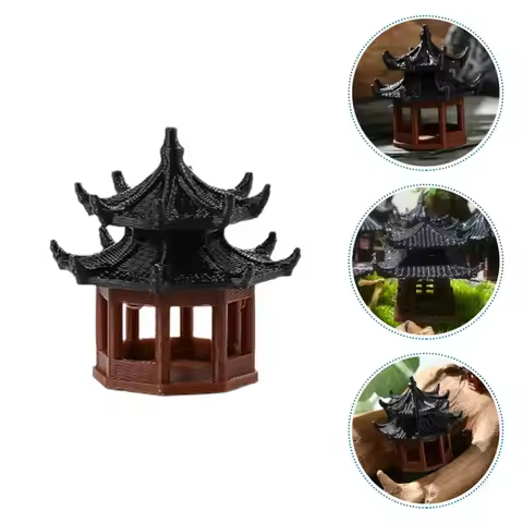 CNY Mini Pagoda Statue Miniature Pagoda Bonsai Decor Micro Landscape Hexagonal Pavilion Figurine Tin