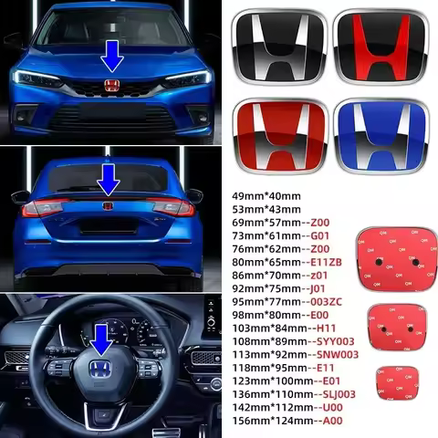 Car Front Bonnet Grille Emblem Badge Rear Trunk logo For Honda Civic Fit Jazz Accord CRV HRV City Od