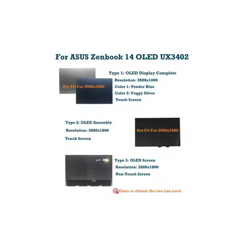 Brand New 14''For ASUS Zenbook 14 OLED UX3402 UX3402ZA-KM637W 2.8K Touch Screen LCD Display Complete