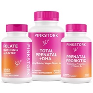 Pink Stork Ultimate Prenatal Vitamin Trio: Total Prenatal + Pro + Folate, Pregnancy Probiotic for Wo