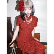 baju cheongsam muslimah 旗袍 SWAG Retro Red Banquet Wedding Banquet Wedding Red White Improvement New 