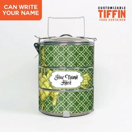 HARI RAYA Personalized Designer Tiffin [Write Own Name] Stainless Steel 14x3, Mangkuk Tingkat Boleh 