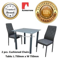2 Seater Grey Dining Table with 2 Dining Chairs - Dining Set, Tempered Glass, Cushioned Dining Chair
