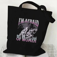 i Am Afraid of Women Wolf tote bag shopping shopper grocery canvas  foldable woman