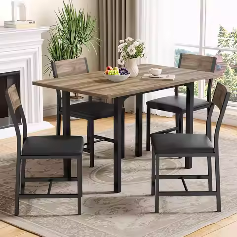 Extendable Dining Table Set for 4 with Upholstered Chairs, Folding Design for Small Spaces and Apart