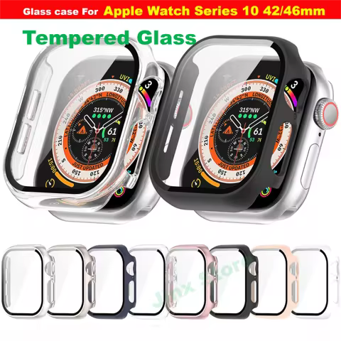 Tempered Glass Case For Apple Watch 10 42mm 46mm PC Bumper Screen Protector Cover Film For iWatch se