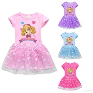 SQ3 Paw Patrol Skye Dress Kids Girl Summer Home Casual Dress Cartoon Stars and Moon Hem Cotton Short-sleeved Children's