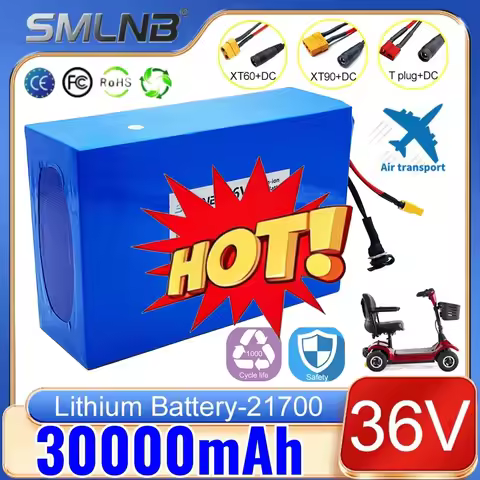 🔧🎈36V 30Ah 10s6p 21700 Lithium Battery Pack 42V 500w 800w 1000w 1200w 1500w Batteries Cell Built In 
