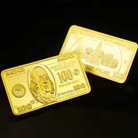 1pcs USA 100 Dollar Bullion 24k Gold Bar American Metal Coin Golden Bars USD With Plastic Box Collec