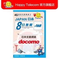 日本 Docomo 8日4G無限數據 (不限速) $168