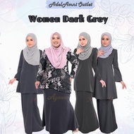 Tema Dark Grey Baju Kurung Dewasa Plus size Plain Lace Moden Muslimah Terkini Tunang Bridesmaid Kenduri Raya 2023 (Size 32-60)