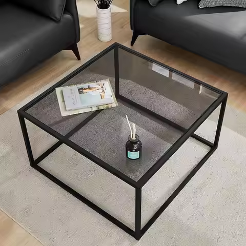 Glass Coee Table, Small ern Coee Table Square Simple Center Tables or Living Room 26.7 x 26.7 x 17.7