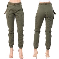 Topshowvie Slim Waist High Women's Cargo Belt Fit Jogger Color Pants With Matching Solid Pants