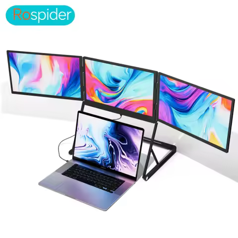 Rospider 14" Portable Triple Laptop Screen Extender, 1080P FHD 100% sRGB, Single Cable for Mac M1/M2