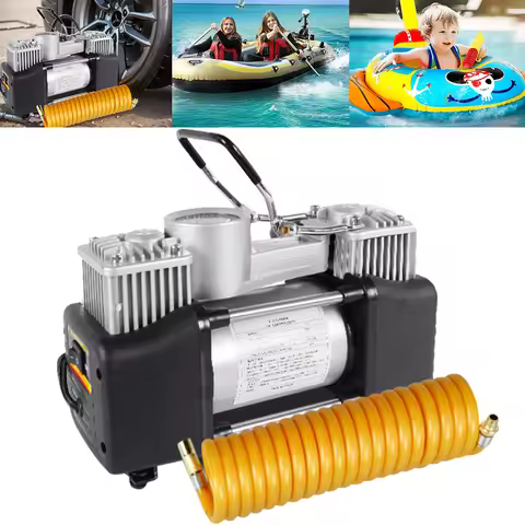 12V 150PSI Car Tire Pump with Pressure Gauge Car Electric Air Pump Dual Cylinder Auto Inflatable Pum