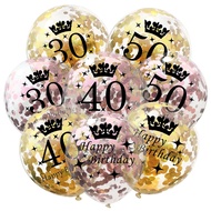 10PCS 18th 21st 30th 40th 50th Happy Birthday Transparent Crown Confetti Balloons Party Decor