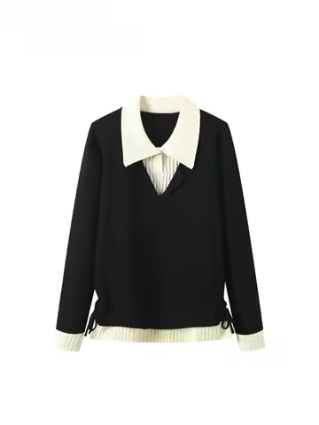 Cara CLUB plus Size Ne Long Sve Knitted Sweater Women's Casual Versatile Fake Two-Piece Top for plus