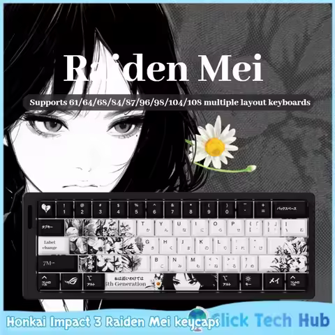 Raiden Mei Keycaps Honkai Impact 3 Game Theme Keycaps Cherry High Mechanical Keyboard Keycaps Black 
