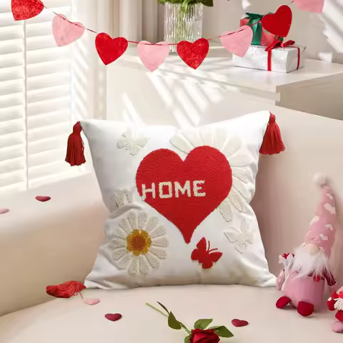 Valentine'S Day Pillow Cover Red Hearts Decorations Holiday Farmhouse Copper Oxide Pillowcase Toddle