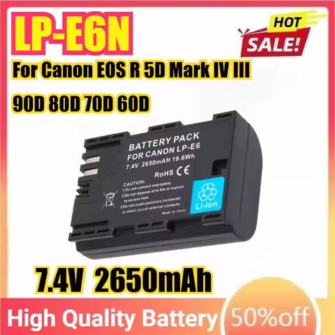 2650mAh LP-E6N LPE6N Camera Battery For Canon EOS R 5D Mark IV III 90D 80D 70D 60D 60Da 5DS 5DSR 6D 