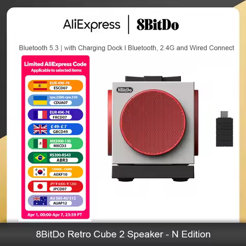 8BitDo Retro Cube 2 Wireless Bluetooth Speaker with Charging Dock True Stereo Sound for 8BitDo N Edi