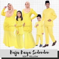 【In Stock】 Baju Raya Sedondon Tema Warna Soft Yellow (Kuning Cair) Set Family Ayah Ibu Anak Baju Kurung Baju Melayu Kurt