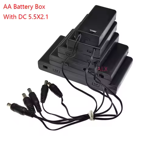 1Pcs AA Battery Box With Switch DC 5.5X2.1MM Plug 1AA/2AA/3AA/4AA 1X/2X/3X/4X Slot Battery Holder Ca