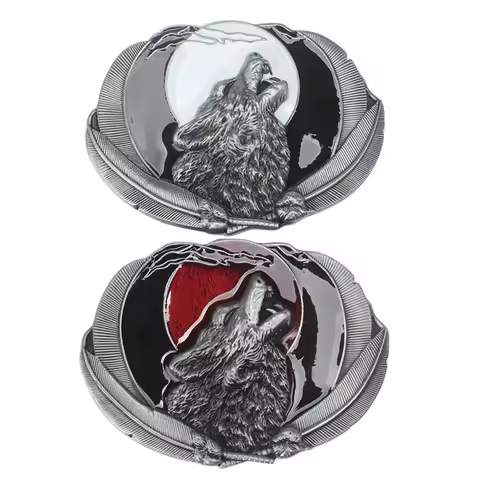 Vintage Western Wolf Moon Oval Belt Buckle Suitable 4cm Wide Belt Western Fashion Men Jeans Accessor
