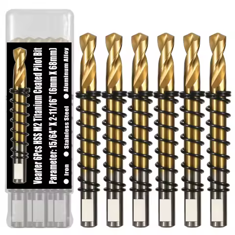 6PCS 68mm TCT Titanium-Plated Pilot Drill Bit Plated Center Drill Pilot Pin Drill Hole Saw Drill Bit