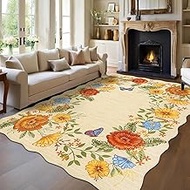 COZYLOOM Washable Area Rugs 9 x 12 Rug for Living Room Modern Non Slip Throw Rugs Yellow Rug Large B