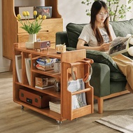 Jiayi Solid Wood Removable Sofa Side Table Living Room Corner Side Cabinet Kitchen Trolley Storage Rack Cherry Wood Color