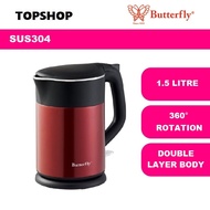 Butterfly 1.5L Electric Cordless Jug Kettle SUS304 Stainless Steel BJK-3806R with Cold Touch Body (RED)