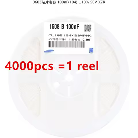 4000pcs 1 reel 0603 capacitor 100nf 104K 0.1UF x7r 104M 50V SMD capacitor full reel 10% CL10B104KB8N