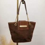 【 日本直送　名牌中古包 】CELINE セリーヌ ハンドバッグ ブラウン ロゴ ステッチ スエード vintage ヴィンテージ オールド mc6jsa