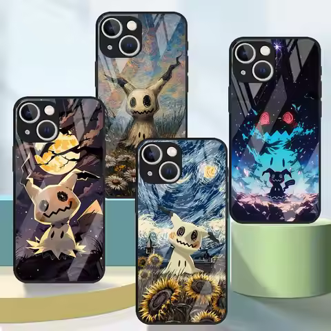 Glass Case for iPhone 17 Pro Max 11 12 Air 13 15 Plus XR 8 14 16 Phone Cover Funny Pokemon Mimikyu