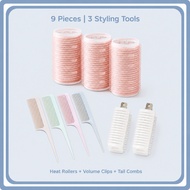 Korean Hair Root Styling Kit | 3 Heat-Conductive Hair Rollers + 2 Hair Root Lifting Clips + 4 Stylin