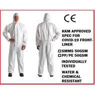 [READY STOCK] PPE COVERALL ISOLATION SUIT JUMPSUIT PP PE SMMS NON WOVEN COVID 19 HAZMAT KKM APPROVED