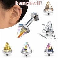 KANGNAI Flat Back Stud, Stainless Steel Crystal Cone Labret Stud Earring,  Shiny  Flat Back Screw To