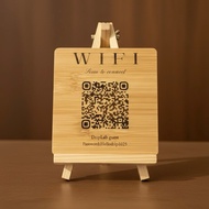 v1 Wifi or Social Qr Code Standee Wood Engrave Business Signage