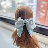 華麗蝴蝶結蕾絲相交夾香蕉夾抓夾馬尾夾髮夾-薄荷水藍色