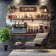 2026 Chic 3D Coffee Shop Rug, Piece, Bright Polyester Wall Decor, with Espresso Coffee Machine & Cof