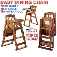Foldable Baby High Chair Liftable Children Dining Table Chair  Multifunctional Solid Wood Safety Home Chair With Tray
